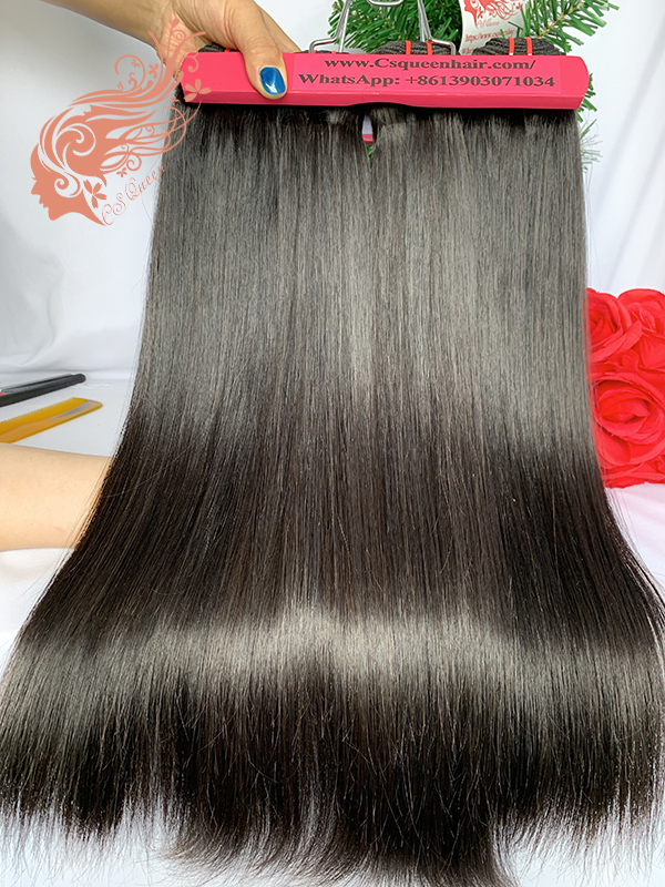 Csqueen Raw Straight hair 2 Bundles with 5*5 Transparent lace Closure Human Hair